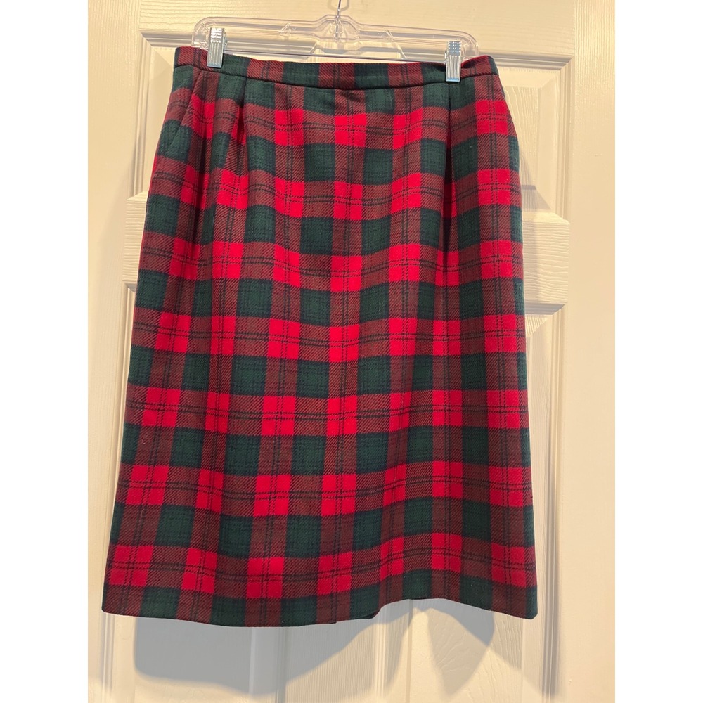 Pendleton Petite Red Green Lindsay Tartan Plaid Wool Pencil Skirt Size 16P USA